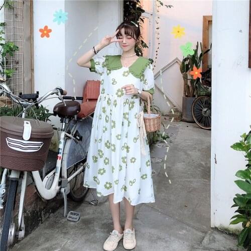 Ladies Ruffled Doll Collar Flower Short Sleeve Dress Ladies Summer New Loose Mid-length Dress
