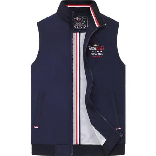 Kenty & Shark Brand Mens Vest Navy White Color High Quality Embroidery Sleeveless Jacket Men Spring Autumn Waistcoat Male 4XL