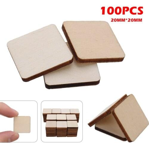 100x Wooden Blank Plaque Square Wood Pieces Tags For DIY Craft Pyrography Projects Scrapbooking Or Drawing