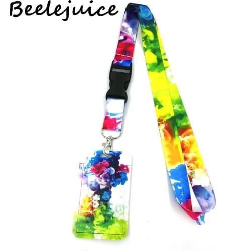 12sets Colorful smoke Lanyard Badge Holder ID Card Lanyards Mobile Phone Rope Key Lanyard Neck Straps Keychain Key Ring