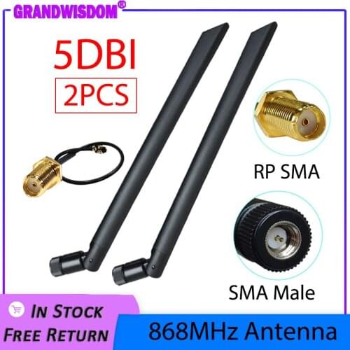 2pcs 868MHz 915MHz Antenna 5dbi SMA Male Connector GSM 915 MHz 868 MHz antena antenne waterproof +21cm RP-SMA/u.FL Pigtail Cable