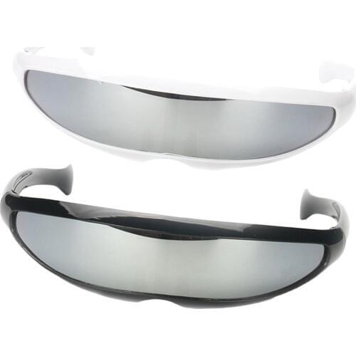 2 Pieces Futuristic Cyclops Sunglasses Monoblock Shield Glasses Silver Mirrored