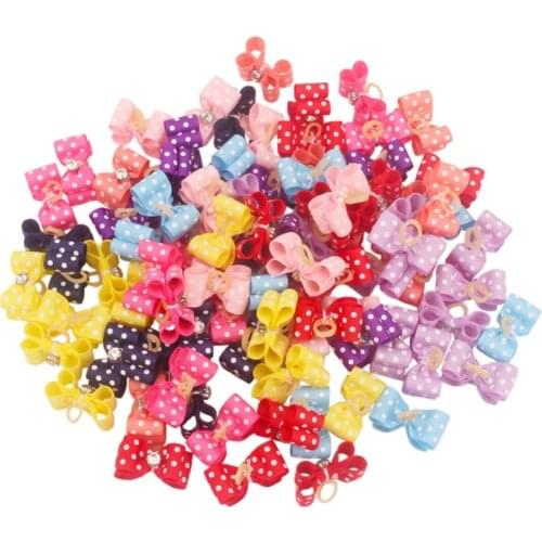 20/50pcs Wholesale Dogs Bows Cute Polka Dots Bowknot with Rubber Bands Hair Accessories for Small Dog Grooming noeud pour chien