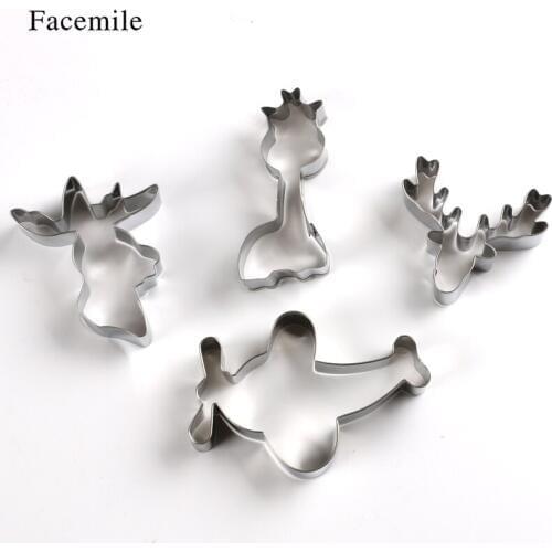 4PCS Stainless Steel Christmas Deer Cake Mold Cookie Cutter Fondant Cake Decorating Tool Sugarcraft Cutter for Cake Baking Tool