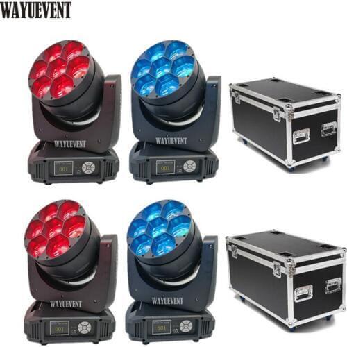 4pcs with fly case 7x40W Moving Head Beam Light Bee Eye LED Lyre Zoom Wash Mobile Head Disco Light Professional DJ 2in1 Flight