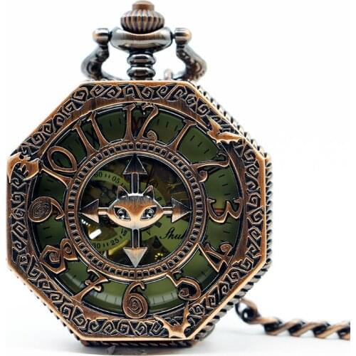 5Pcs/lot Retro Bronze Vintage Classic Arabic Number Mechanical Pocket Watch Fob Watches With Chain For Men Women PJX1267