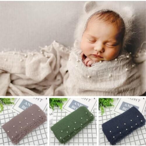 90x170cm Newborn Photography Props Baby Photo Wraps Cotton Infantil stretched Wraps Blankets Baby Shoot Accessory Pearl Tassels