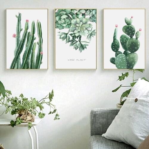 Spray Color Abstract Green Plant Leaves Cactus Landscape Canvas Painting Wall Picture Printing Poster For Living Room Decoration
