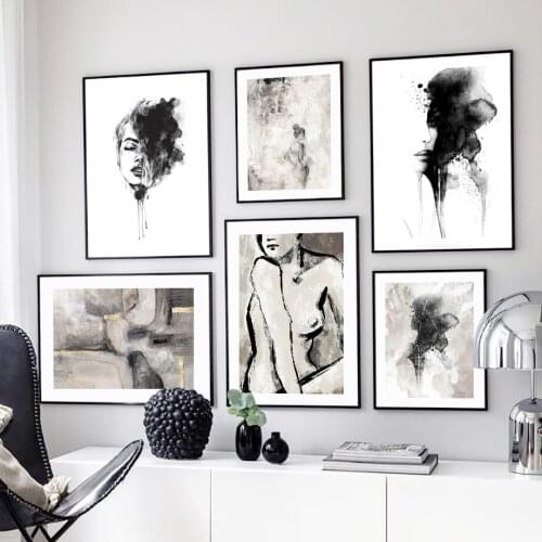 Abstract Line Drew Girl Face Body Black Ink Wall Art Canvas Painting Nordic Posters And Prints Wall Pictures For Living Room