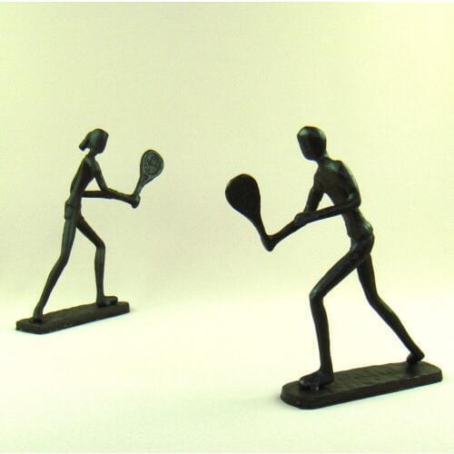 Abstract Tennis Lovers Figurines Handmade Foundry Iron Badminton Players Miniatures Craft for Home Decoration and Art Collection