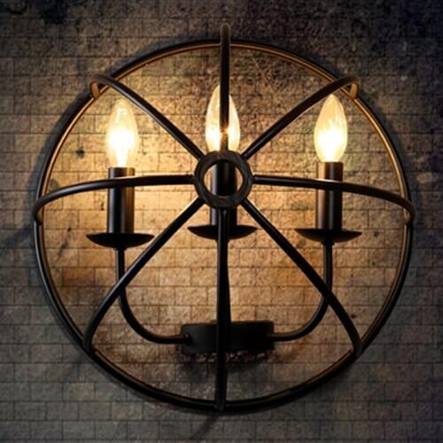 American retro iron wall lamp LOFT industrial style dining room 3 simple semi circle globe lamp for livingroom bedroom bar lamps