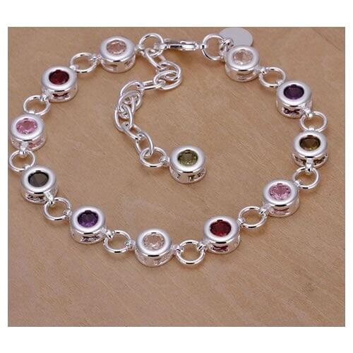 Free Shipping Bracelet Silver Color Fashion Jewelry Round Color Stone Bracelet Fashion Jewelry Round Color Stone Bracelet