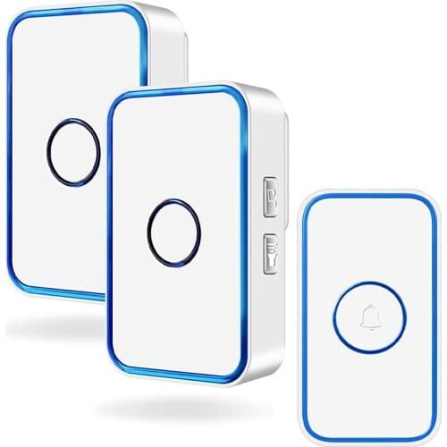 Wireless Doorbell,Waterproof Doorbell Chime Operating with 60 Melodies,5 Volume Levels & LED Flash,2 Receiver US Plug