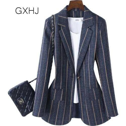 S-4XL blazer women Chic Office Lady Blazer Vintage Coat Fashion пиджак женский blazer femenino Fashion Female Casual stripe Tops