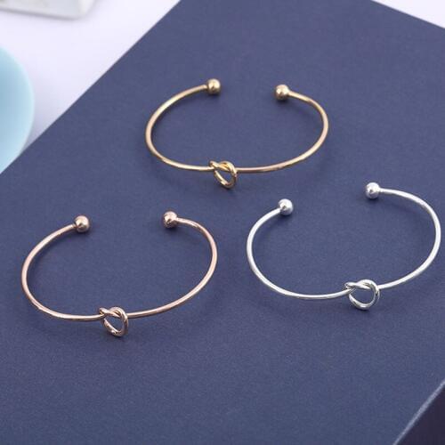 Fashion Accessories Knot Heart Cuff Gold Bangles Opening Stainless Bracelet For Women Girl Jewelry Party Valentine Gift