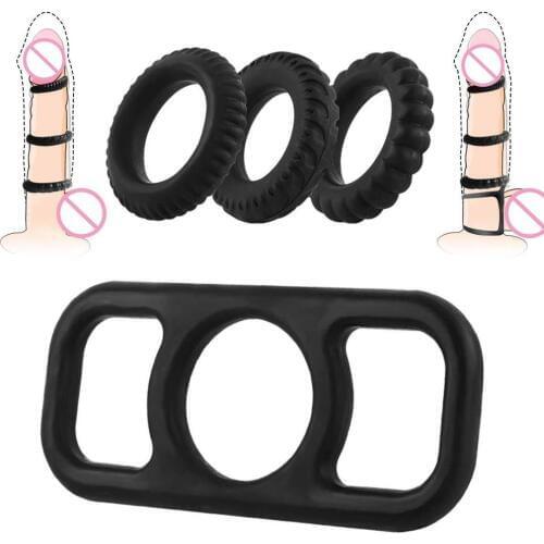 Black Male Silicone Penis Cock Ring Sleeve Male Chastity Device Cage Cockring Sex Toys For Men Adult Products Male Masturbation