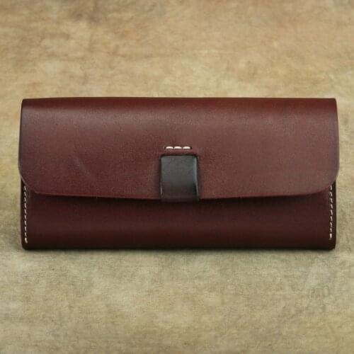 Genuine leather calf skin handmade long wallet simple solid cover purse