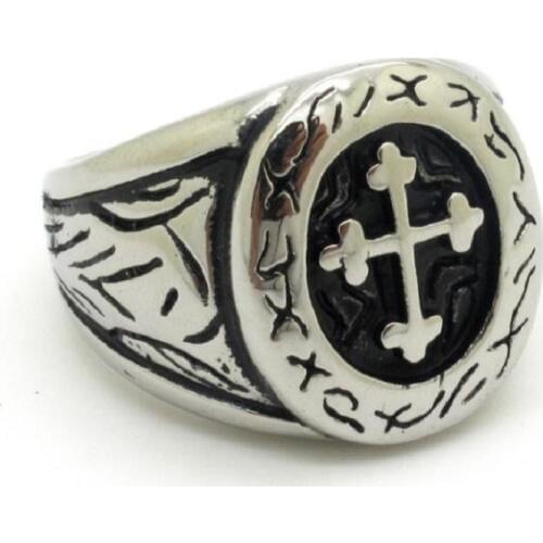 Jesus Christ Crucifixion Cross Men Silver color Ring Stainless Steel Vintage Jewelry Size 7-14