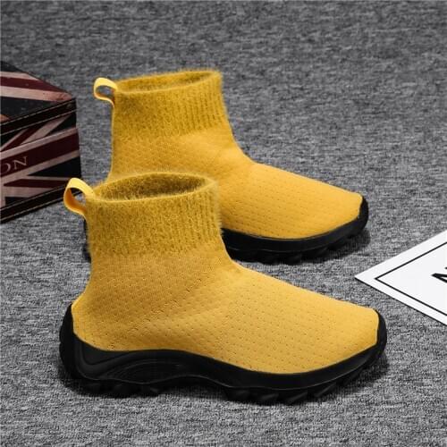 Brand Women Socks Shoes Breathable High-top Women Shoes Flats Fashion Sneakers Stretch Fabric Casual Slip-On Soft Ladies Shoes