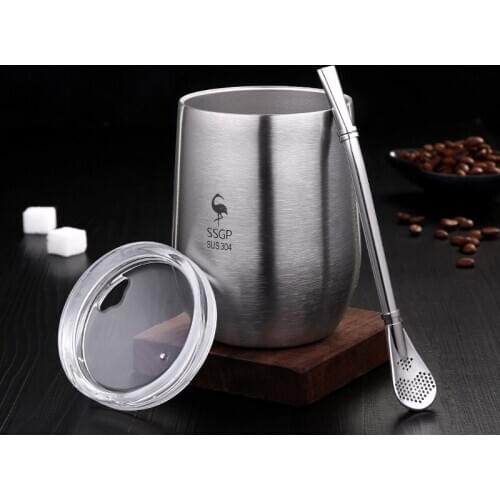 Stainless Steel Water Cup 304 Mouth Cup Office Small Tea Pot with Lid Anti-fall Single Layer Anti-hot Hand Coffee Cup Teacup