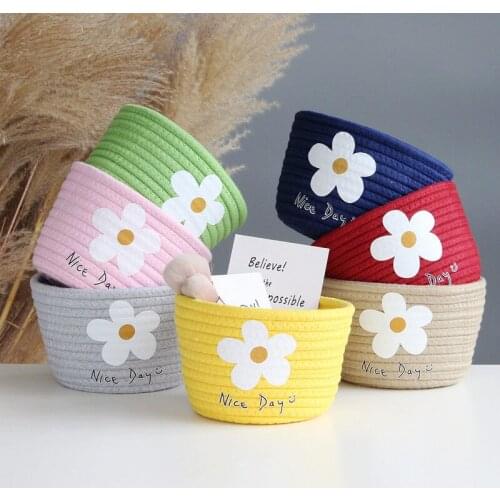 New INS Small Flower Decorative Sundries Storage Box Cotton Rope Woven Storage Basket Desktop Cosmetic Container Toys Organizer