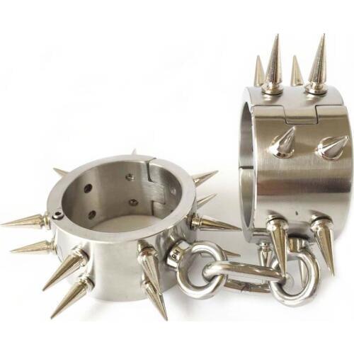 Metal handcuffs with spiked bdsm bondage adult games slave restraints fetish stainless steel hand cuffs sex toys for couples