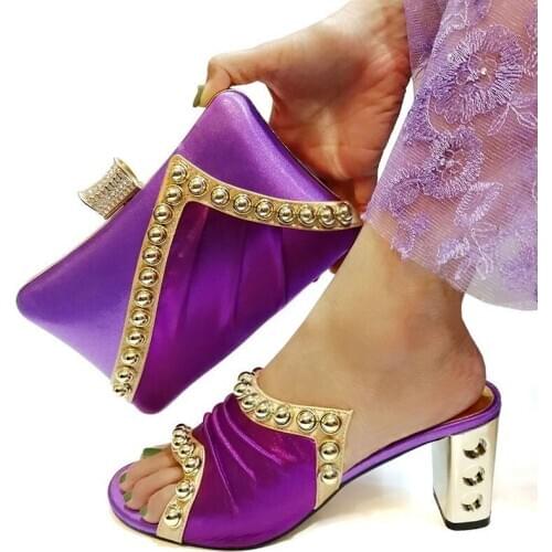 Fashion Design Shoes And Bag Set Good Quality Material With Metal Rivet Decoration for Shoes And Matching Bag For Wedding Party