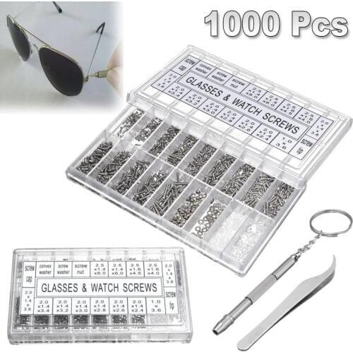 1000PCS/lot Glasses Sunglasses Spectacles Watch Tiny Screws Nut Assortment Repair Tool Kit Stainless Steel Small Screws #2