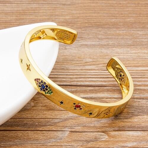 New Design Evil Eye Bracelet Fashion Copper Cubic Zirconia Opening Cuff Adjustable Bangle Jewelry For Women Girls Best Gift