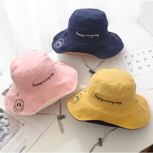 New fashion Parent-child happy everyday cap big brim sun Bucket Hat summer fisherman windproof Caps for kids 3-8 year & adult