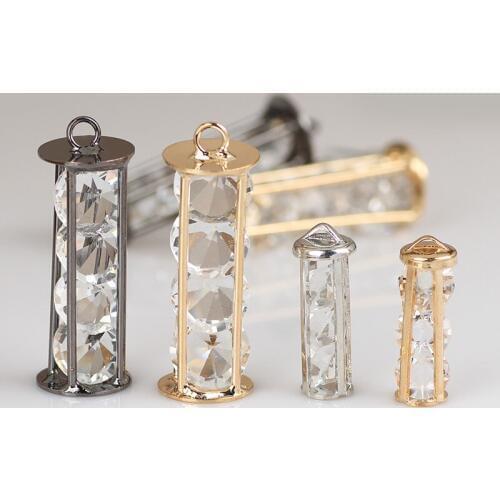 High Quality 2 sizes New Metal Package Gold Silver Cylindrical Hollow Out Double Hole Pendant Charms For Diy Jewelry Accessories