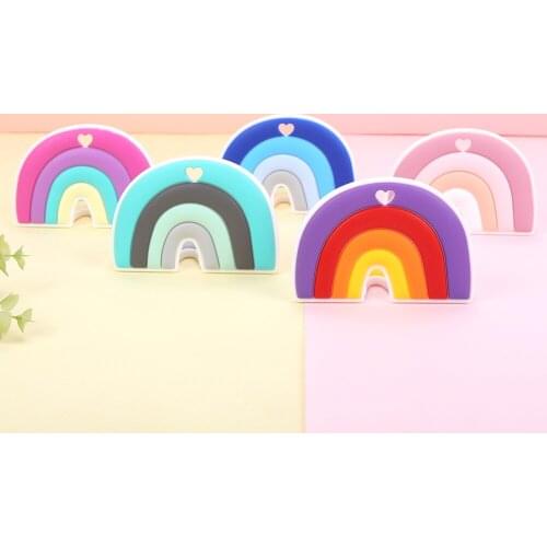 Sunrony 5pcs Silicone Teethers Cartoon Rainbow Shape BPA Free Tiny Rod Food Grade Silicone Baby Teethers Teething Toy