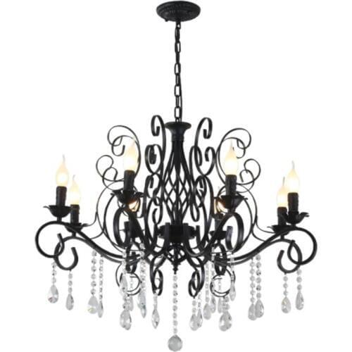 Retro Industrial Chandelier with crystal pendant European Wrought Iron Lamps For Living Room Bar Restaurant E14 Lustre Luminaria