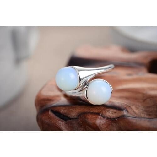 Luxury Jewelry Girls Ring New 8-8.5mm Genuine Natural stone ge Opal Jaders Round Beads earring silver Lovely Fine RINGS 6 7 8 9
