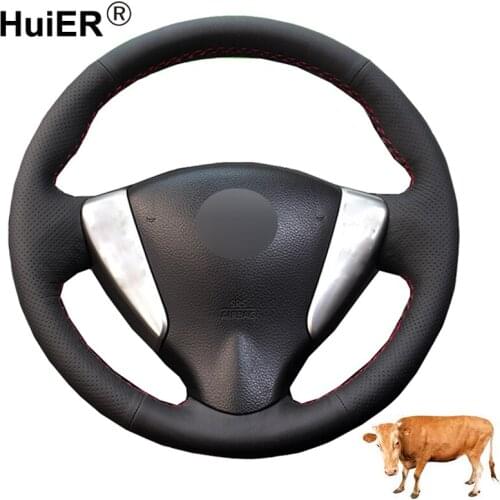 Hand Sewing Car Steering Wheel Cover Top Cow Leather For Nissan Tiida Sylphy 2012-2015 Versa 2015-2019 Versa Note 2014 NV200