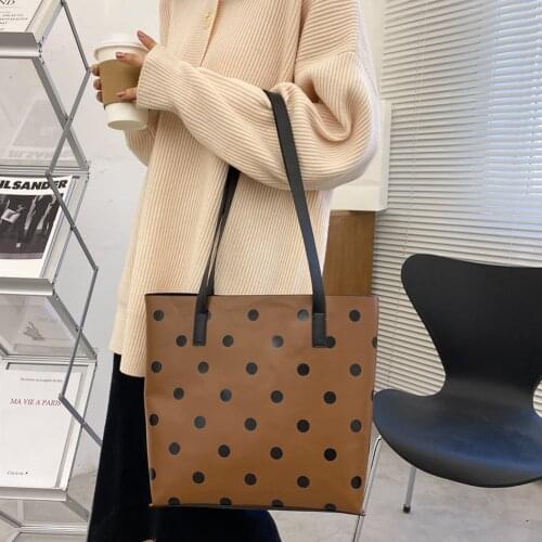 PU Leather Polka Dot Shoulder Bags for Women 2021 New Korean Fashion Tote Shopping Bags Simple Ladies Travel Handbags Purses