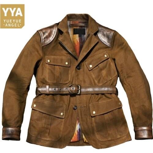 Japan Style Vintage Men Motorcycle Jacket Designer Multi-pockets Patchwork Business Jackets High Quality Riding Short Coat