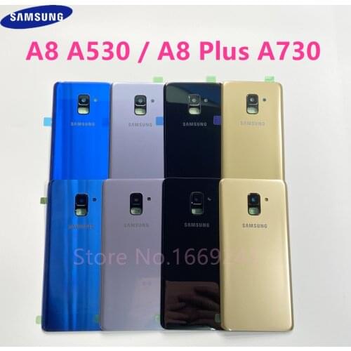 For SAMSUNG Galaxy A8 A530 A530F A8 Plus A730 A730F 2018 Back Glass Battery Cover Rear Door Housing Case With Camera Lens