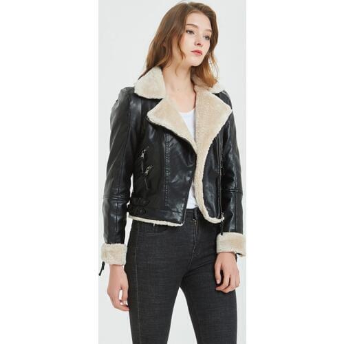 2019winter new lamb Sheepskin Coat female fashion casual Biker Jacket Women short slim lapel short Fur Coat Leather Jacket Women