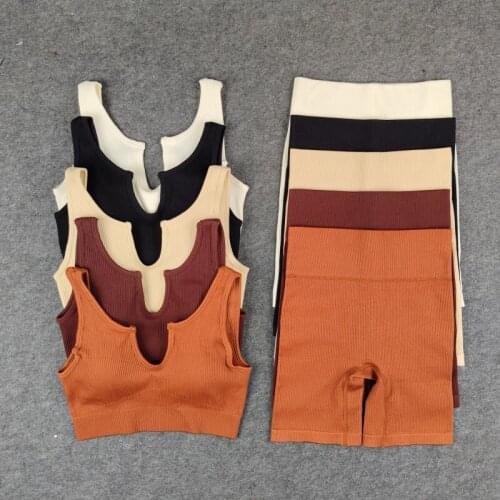 3PCS Women Seamless Sport Set Ribbing Crop Top Bra Shorts Workout Outfit Fitness Wear Run Gym Suit Female Yoga Sets Clothes