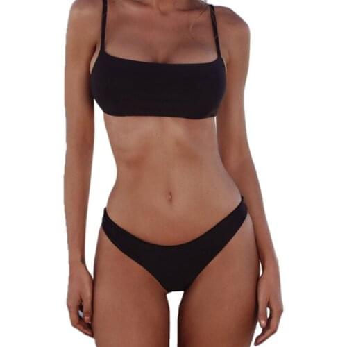 Women Sexy Push Up Bra Low Waist Thongs Solid Color Bikini Set Triangle Swimsuit