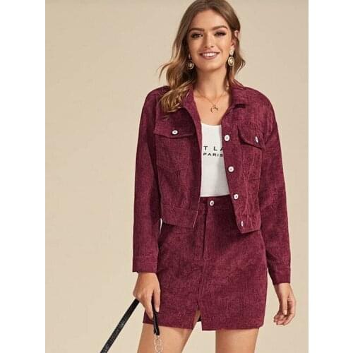 Office Lady Fashion Commute Jacket Set Women Corduroy Lapel Solid Colors Slim Jacket Suit 2021 New Casual Single Breasted Jacket
