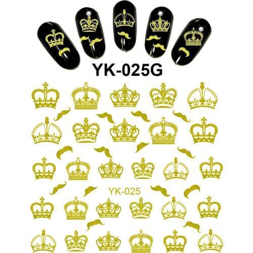UPRETTEGO Gold/ Silver Water Stickers Metallic Nail Decals XMAS CHRISTMAS CROWN MUSTACHE GIFT BOX CIRCUS LOVE HEART YK025-030