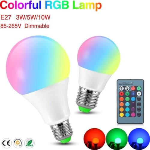 1/2/4pcs LED Bulb Lights 3W 5W 10W IR with Fixture With battery E27 RGB LED Lamp Remote Control RGB Dimmable 16 Color Decor Home