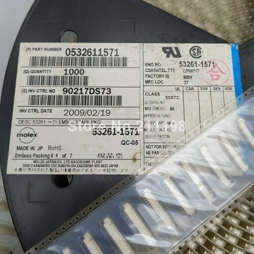 10Pcs/Lot Original 53261-1571 532611571 Ffc/Fpc Connector Headers & Wire Housings 1.25Mm Hdr 15 Ckt Right-Angle