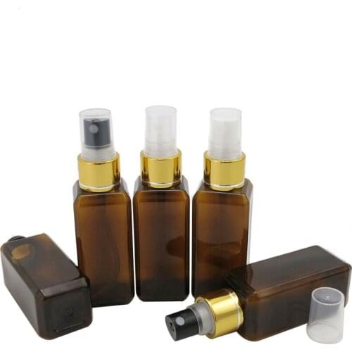 100pcs 50ml Square Amber Plastic PET Sprayer Bottle For Perfume e Liquid Essential Oil Cosmetic Packaging Travel Bottle