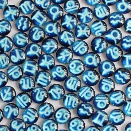 12mm Mixed Style 12 Constellation Round Glass Cabochon Flatback Photo Dome Jewelry Cameo Pendant Settings 50pcs/lot K04504