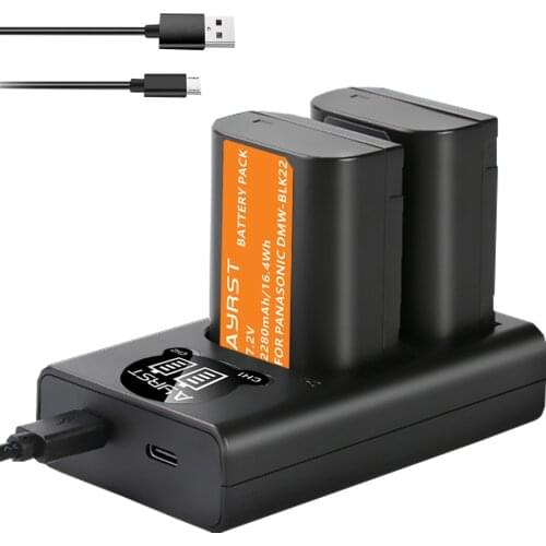 2200mAh DMW-BLK22 DMWBLK22 BLK22 Battery + Dual USB charger For Panasonic LUMIX DC-S5 DC-S5K camera