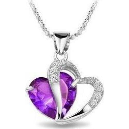 2016 New arrivals Romantic purple love heart 925 sterling silver & AAA zircon ladies pendant necklaces