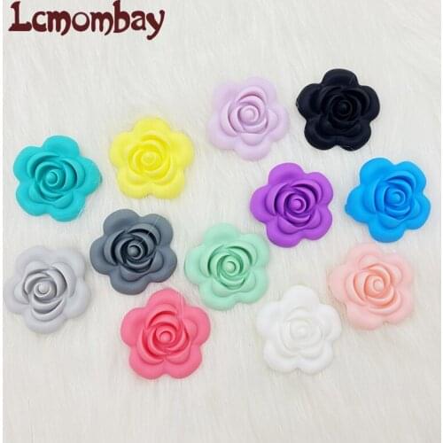 50/100pcs 40mm Rose Silicone beads Flower Food Grade Baby Teethers Beads Accessories silicone rodent DIY Pacifier Chain Pendant